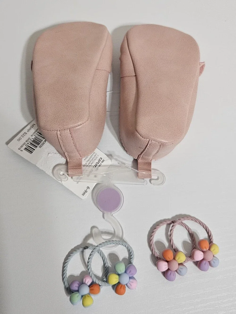 Carter's Pink Bow Baby Walker Shoes with Flower Hair Ties
